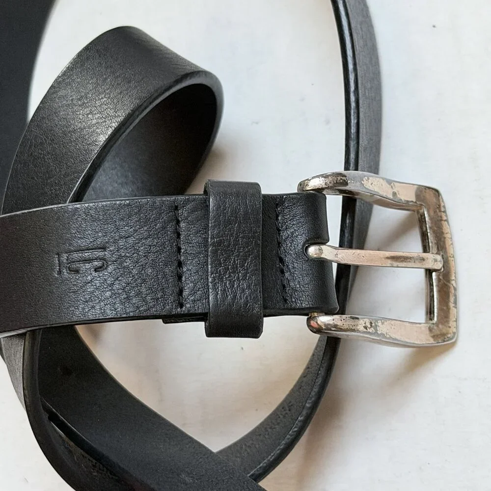 Vintage Claiborne Black‎ Genuine Leather Belt Medium Silver Buckle Goth Boho